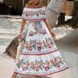 Printed off-shoulder long maxi dress