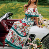 Printed off-shoulder long maxi dress