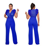 Autumn and winter solid color embroidered deep V jumpsuit