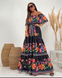 Printed off-shoulder long maxi dress