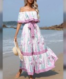 Printed off-shoulder long maxi dress