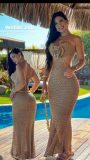 Halter Neck Flower Handmade Long Dress Backless Bohemian Sexy Beach Long Knitted Dress