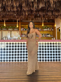 Halter Neck Flower Handmade Long Dress Backless Bohemian Sexy Beach Long Knitted Dress