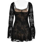 Sexy lace bell sleeve dress