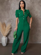 Solid color line short-sleeved jumpsuit
