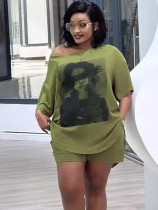 Printed slash shoulder shorts two-piece set