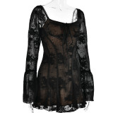 Sexy lace bell sleeve dress