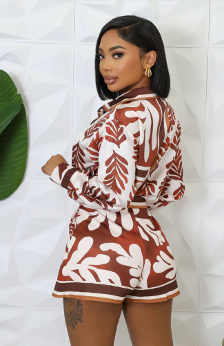 Long-sleeved fashionable casual printed two piece set women clothing