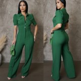 Solid color line short-sleeved jumpsuit