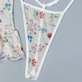 Three-piece sexy set with floral lace and elastic mesh including socks