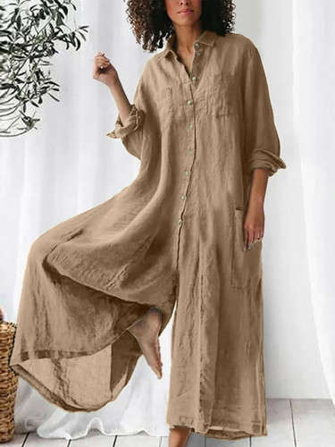 Fashion women's loose stand collar long nine-point sleeve jumpsuit