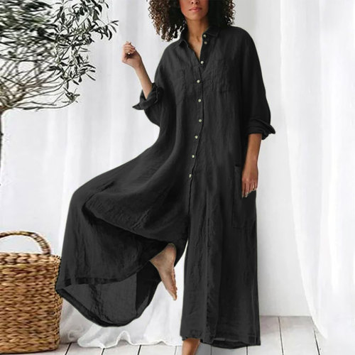 Fashion women's loose stand collar long nine-point sleeve jumpsuit