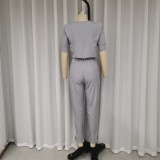 Women's suit short-sleeved top and long pants casual solid color two-piece suit