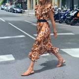 Casual Sleeveless Ruffle Sleeve Print Maxi Dress