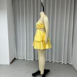 Fashion Sleeveless Strapless Ruffle Cutout Solid Mini Dress