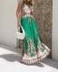 Fashion casual hollow out tie bohemian print long maxi dress