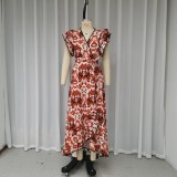 Casual Sleeveless Ruffle Sleeve Print Maxi Dress