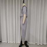 Women's suit short-sleeved top and long pants casual solid color two-piece suit