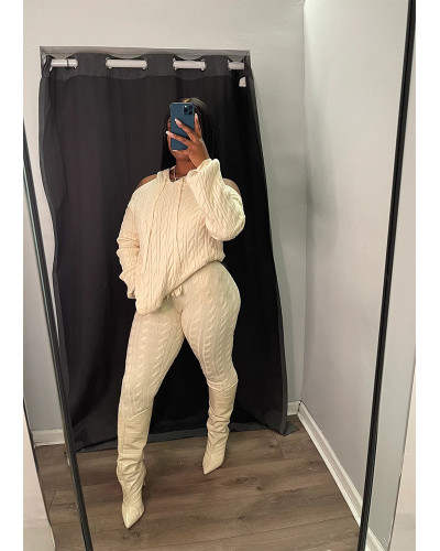 Autumn and winter solid color high elastic knitted sweater top pants set