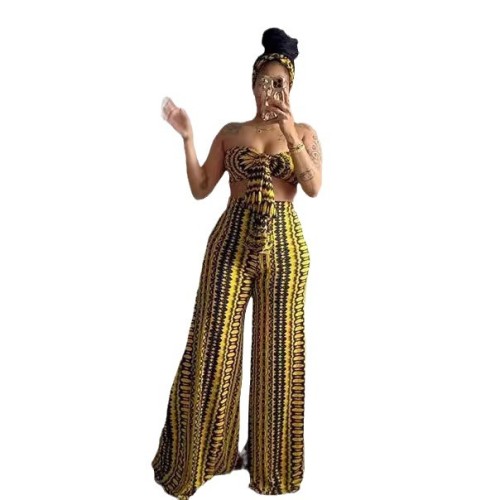 African Sexy Printed Tube Top High Waist Pants Set