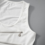 Sexy hollow out irregular zipper vest women tops