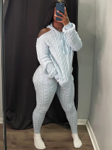 Autumn and winter solid color high elastic knitted sweater top pants set