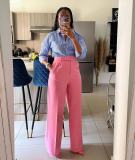 Autumn winter women's high waist straight wide leg casual trousers