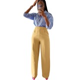 Autumn winter women's high waist straight wide leg casual trousers