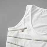 Sexy hollow out irregular zipper vest women tops