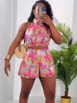 Casual Printed Sleeveless Shorts Set