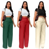 Autumn winter women's high waist straight wide leg casual trousers