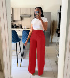 Autumn winter women's high waist straight wide leg casual trousers