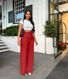 Autumn winter women's high waist straight wide leg casual trousers