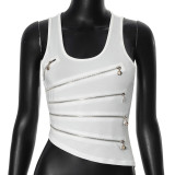 Sexy hollow out irregular zipper vest women tops