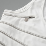Sexy hollow out irregular zipper vest women tops