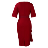 Plus Size Women's Solid Color Elegant Short Sleeve African Dress