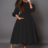 Plus size women's solid color elegant high collar three-quarter sleeve skater dress