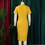 Plus Size Women's Solid Color Short Sleeve Half Turtleneck Pencil Dress