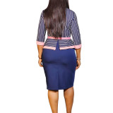 African plus size women's knee-length stripes office dress