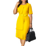 Plus Size Women's Solid Color Elegant Short Sleeve African Dress