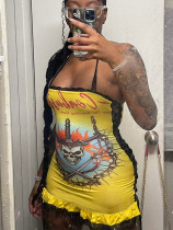 Halloween print halter neck party dress