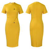 Plus Size Women's Solid Color Short Sleeve Half Turtleneck Pencil Dress