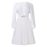 Plus size women's solid color V-neck pleated formal dress