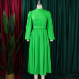 Plus size women's solid color elegant high collar three-quarter sleeve skater dress