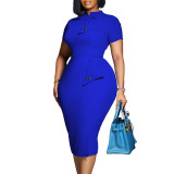 Plus Size Women's Solid Color Short Sleeve Half Turtleneck Pencil Dress