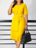 Plus Size Women's Solid Color Elegant Short Sleeve African Dress