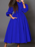 Plus size women's solid color elegant high collar three-quarter sleeve skater dress
