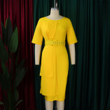 Plus Size Women's Solid Color Elegant Short Sleeve African Dress