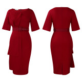 Plus Size Women's Solid Color Elegant Short Sleeve African Dress