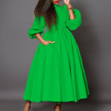Plus size women's solid color elegant high collar three-quarter sleeve skater dress